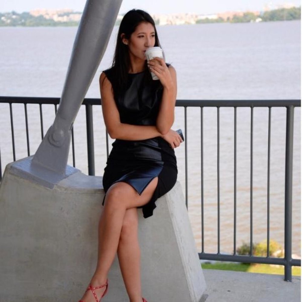 Black Sleeveless Two-Tone Faux Leather Dress - Picture 2 of 4